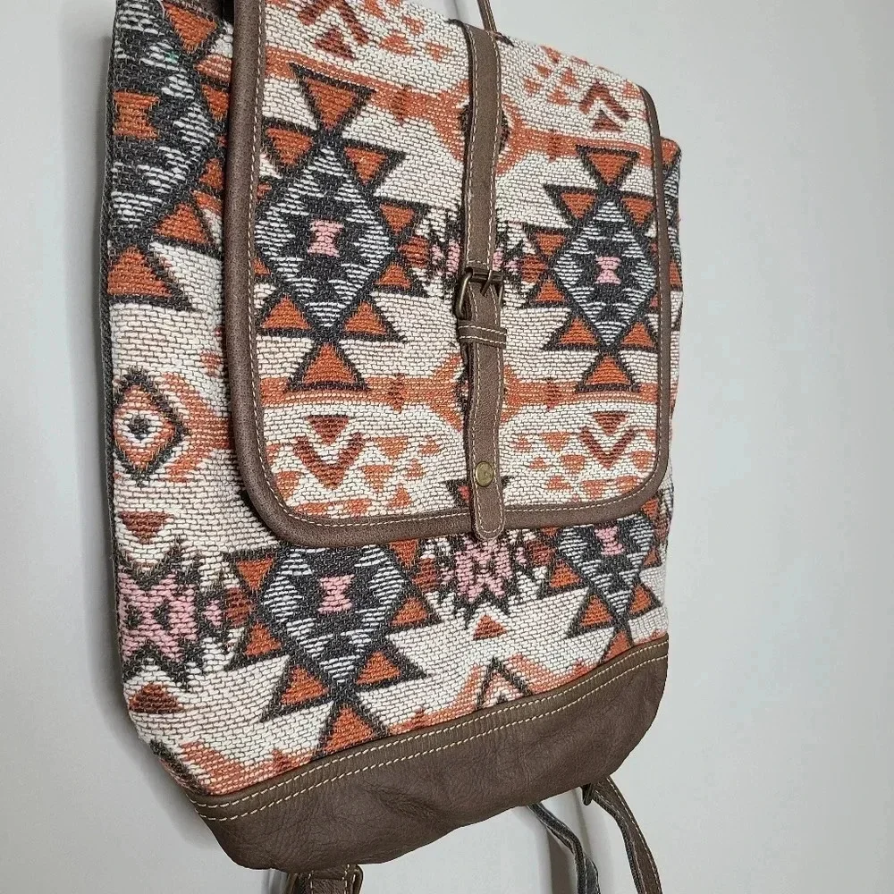 Myra Bag Boho Canvas & Leather Backpack New